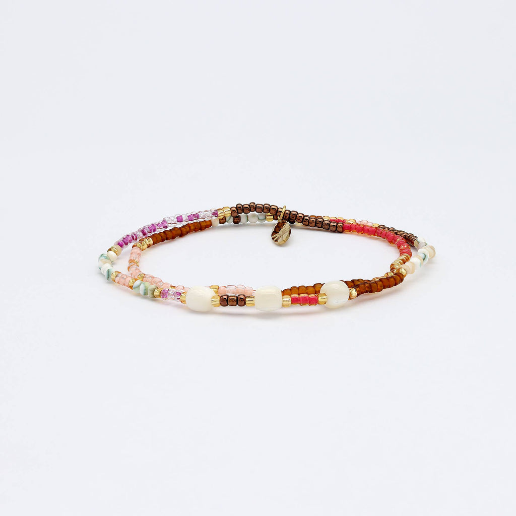 Pantai Bracelet à perles tons chauds, bracelet de surf élastique