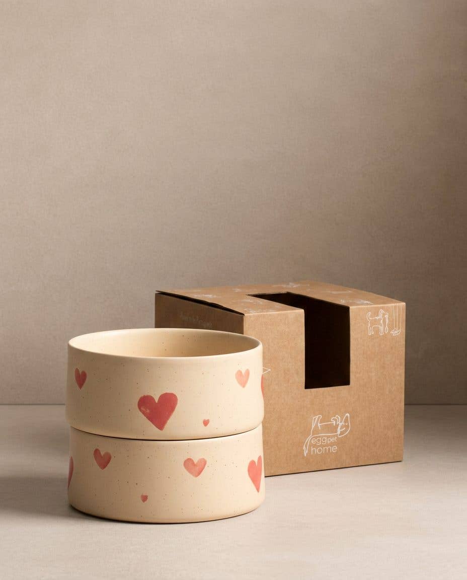 Ensemble de 2 bols pour animaux en grès Cozy Hearts 14 cm