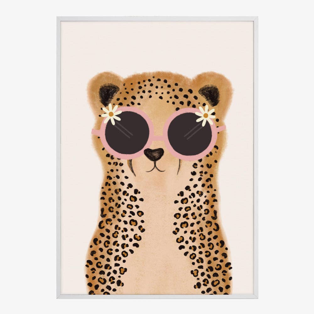 Affiche artistique de bébé guépard à la marguerite rose — décor fantaisiste pour chambre d'enfant: Pas de cadre / 30 x 40 cm