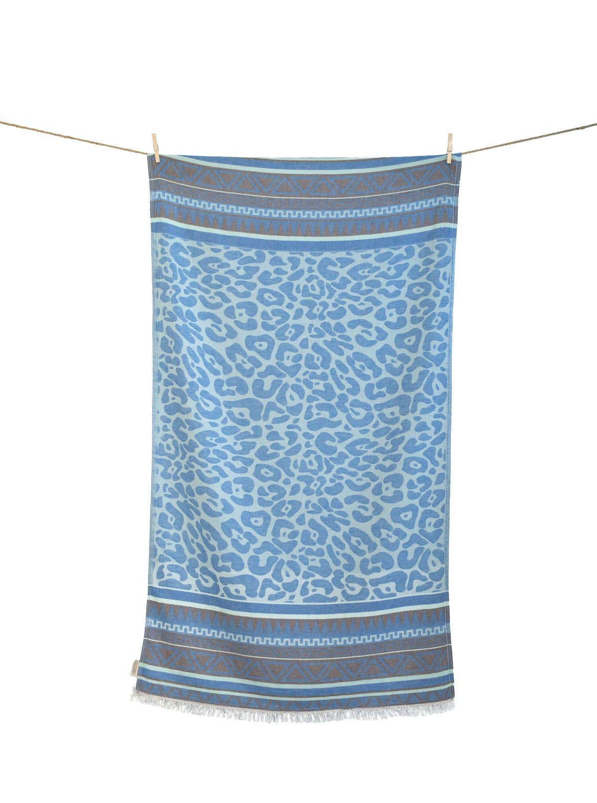 Serviette de plage Keros en coton 100 % chocolat menthe et bleu parlement 90x180 cm