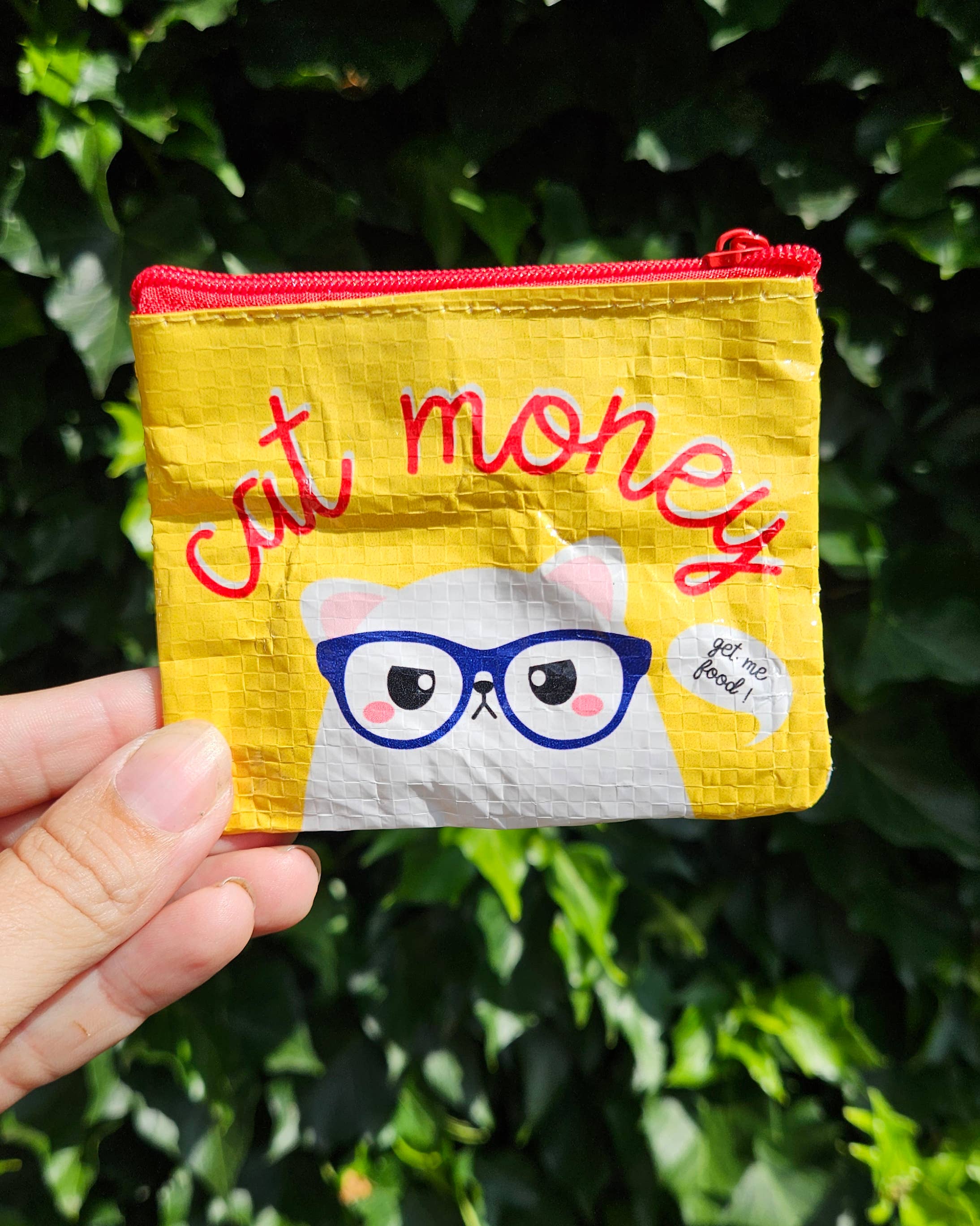 Porte-monnaie jaune « Cat Money » en plastique recyclé