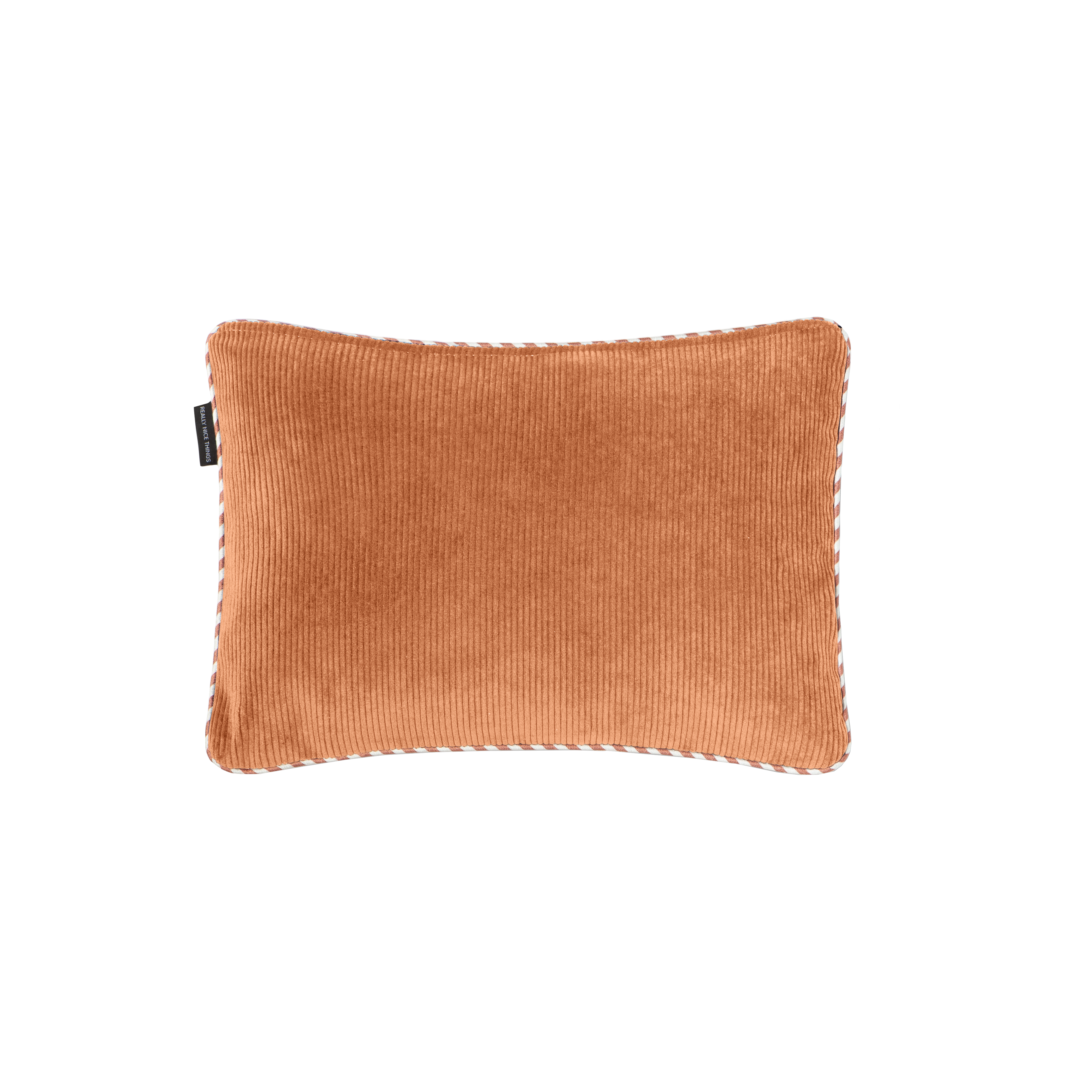 Coussin 50x35 réversible en velours côtelé orange et bleu