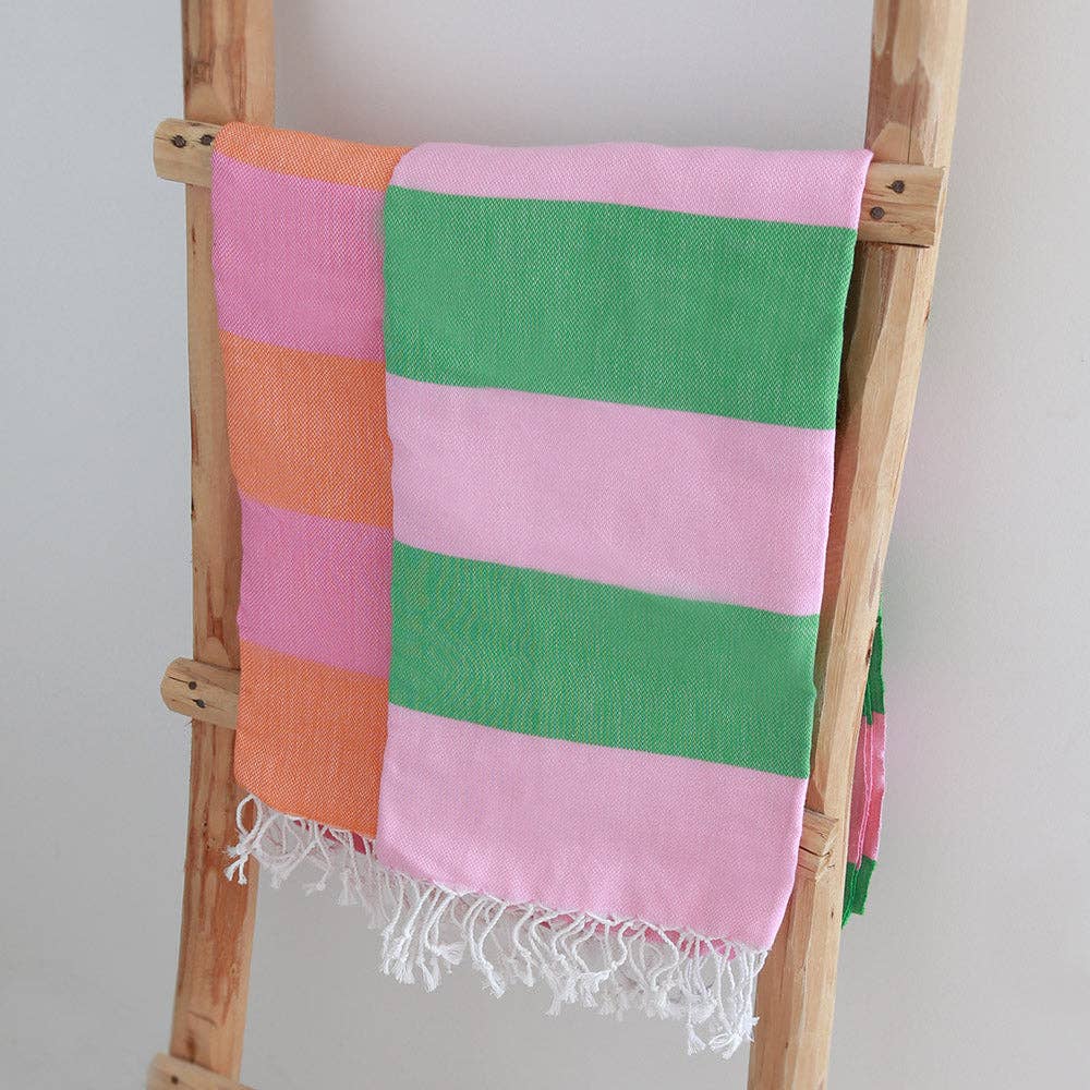 Serviette hamman verte/rose