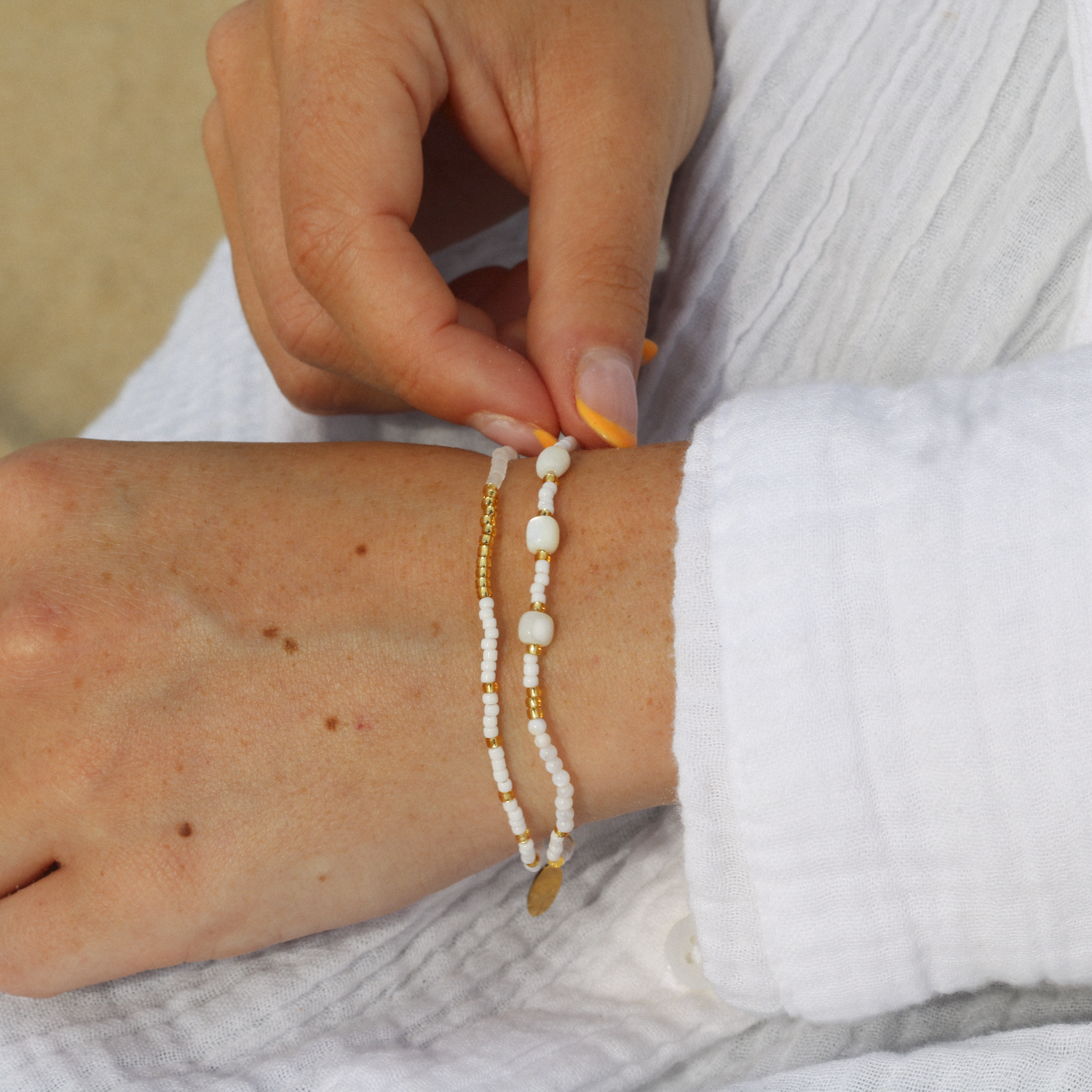 Collection de bracelets en perles colorées « Heure dorée »: Rose & Orange