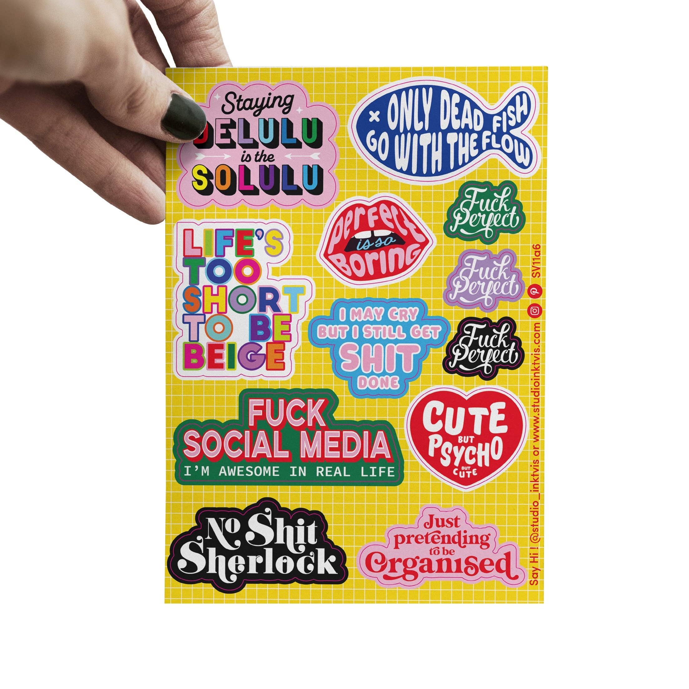 Feuille d'autocollants audacieuse et colorée – format A6 avec 11 autocollants percutants