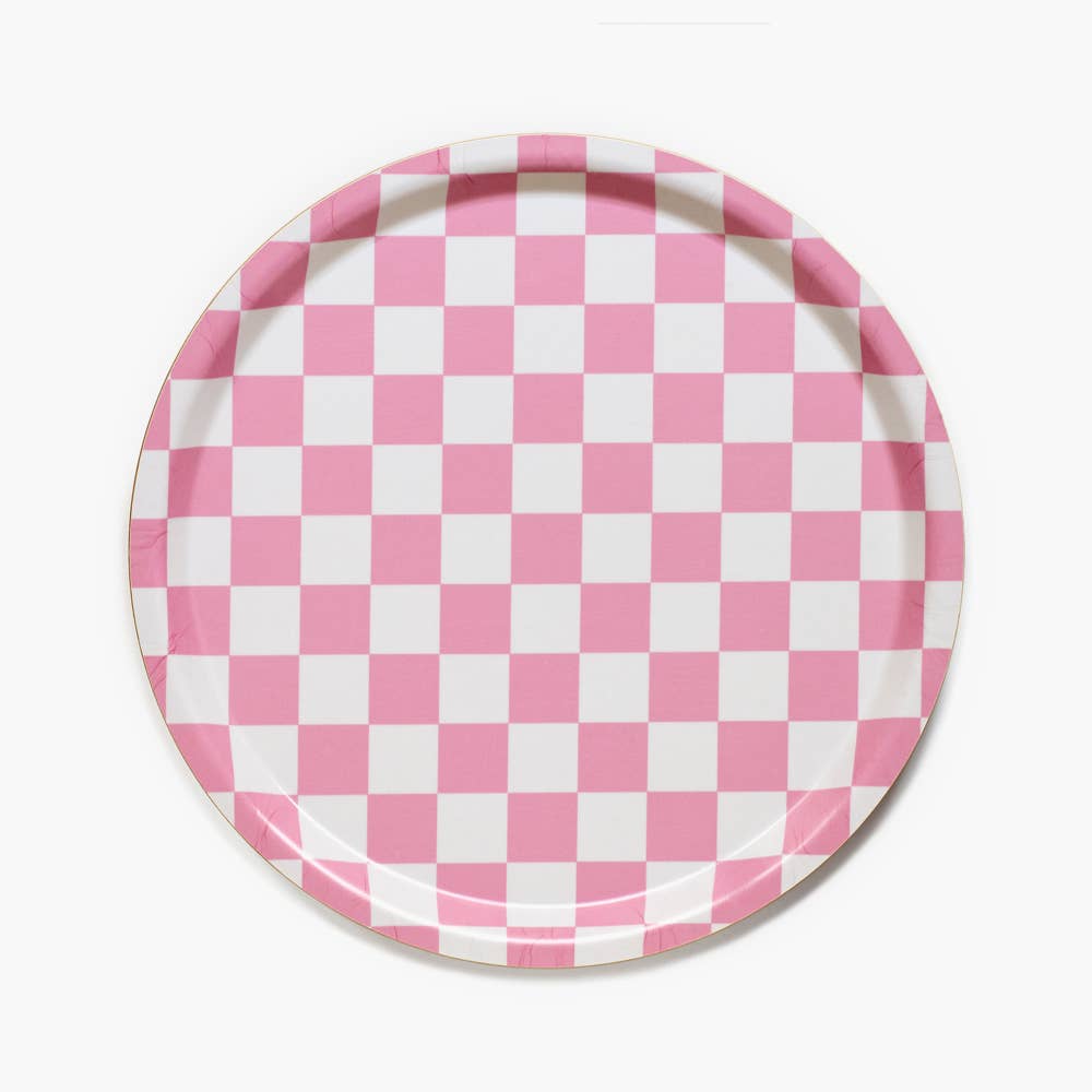Plateau de service rond CHECKER framboise/crème - 31 cm