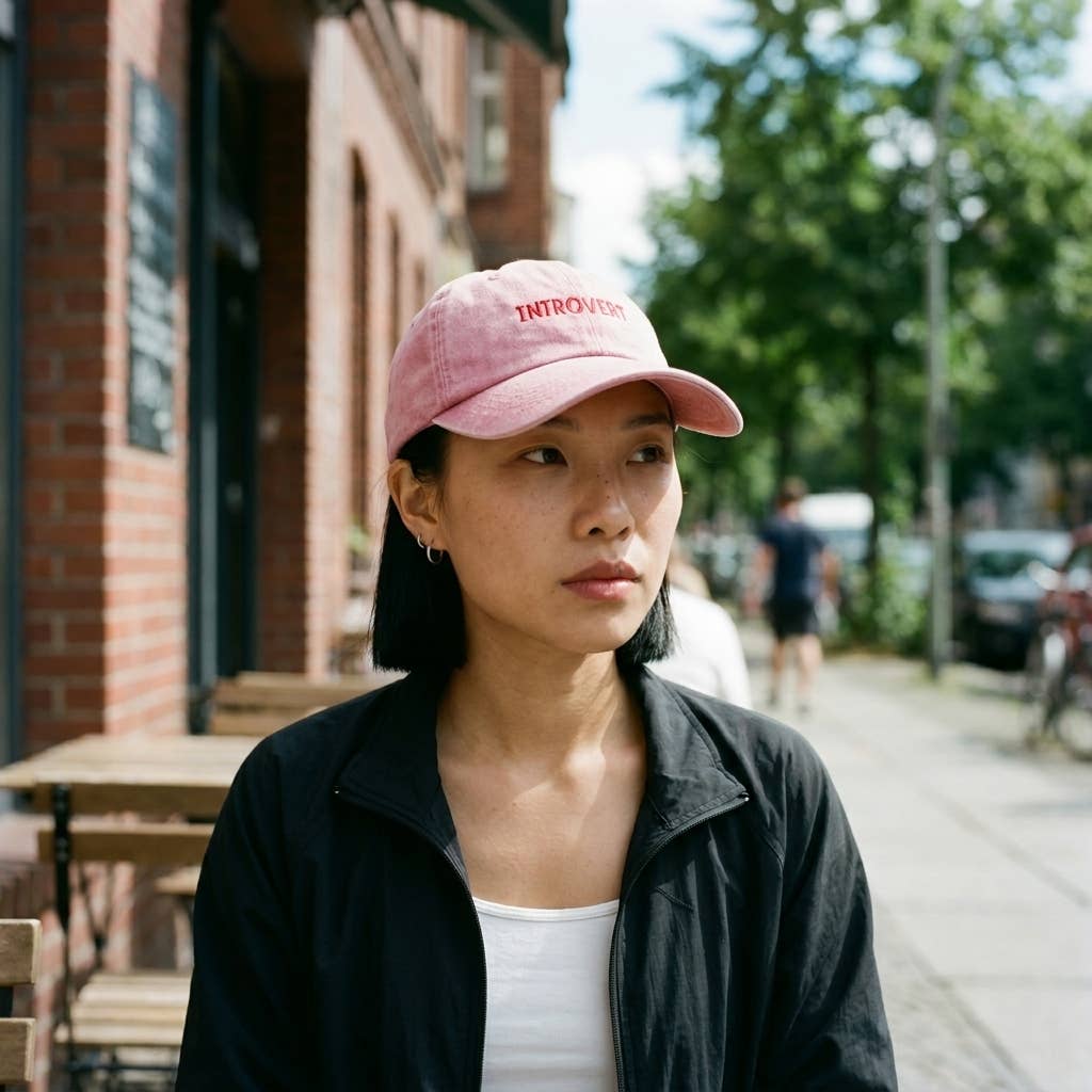 Casquette brodée rose et rouge avec slogan «Introvert» — cadeau original: Burgundy/Red