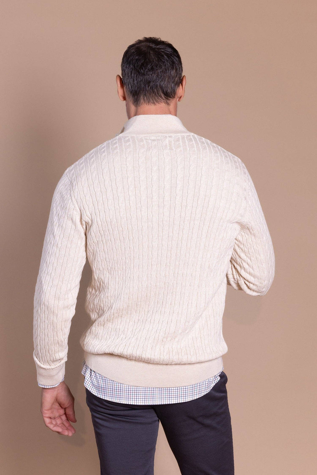 Pull à torsades, demi‑fermeture éclair, crème: 4XL