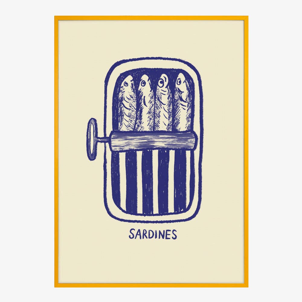 Affiche artistique « boîte de sardines bleue » — Linogravure pour la cuisine: Pas de cadre / 30x40 cm
