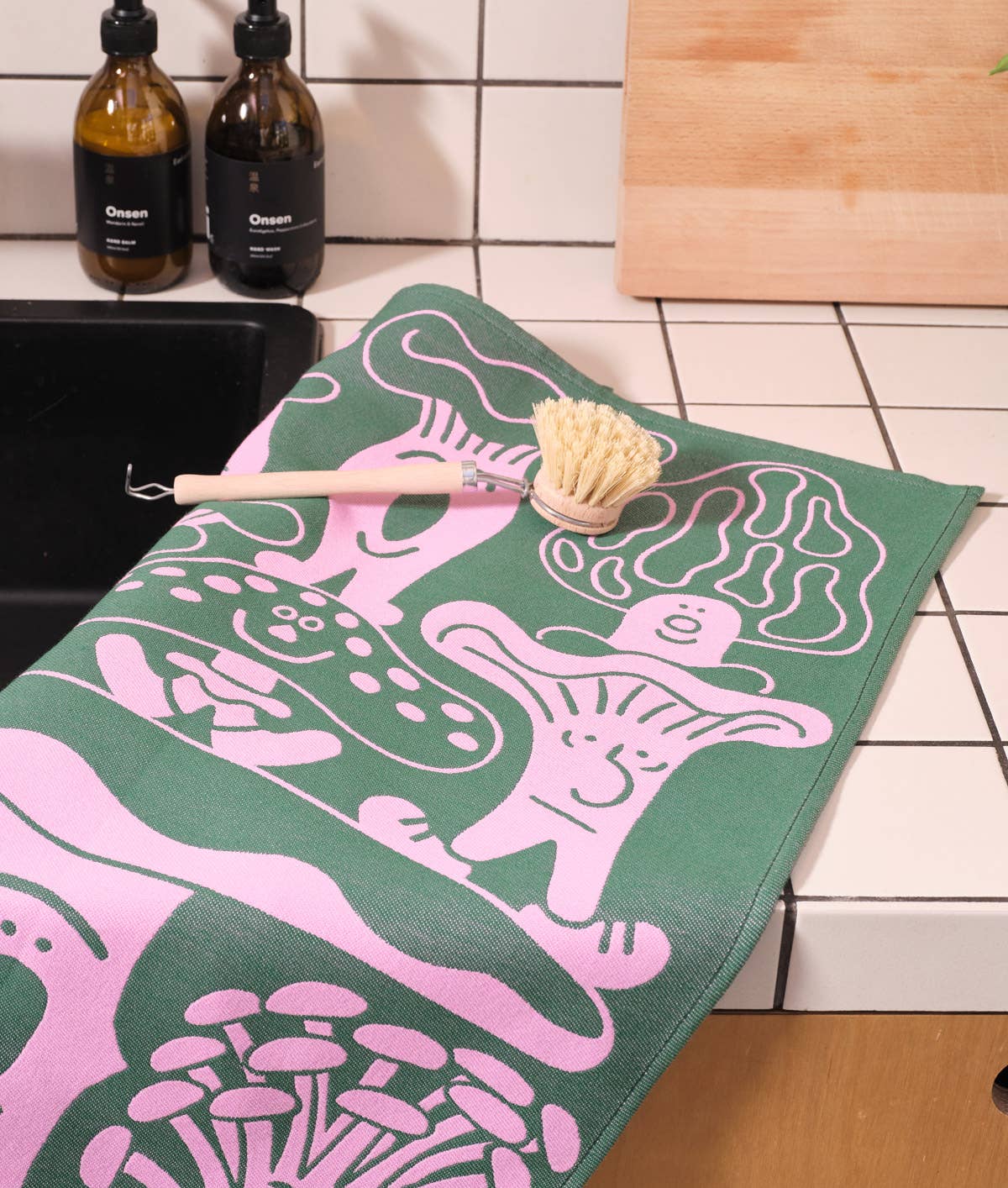 Torchon en coton tissé à motif de champignons