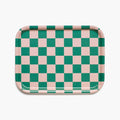 Plateau de service rectangulaire à damier pêche et vert - 27 x 20 cm