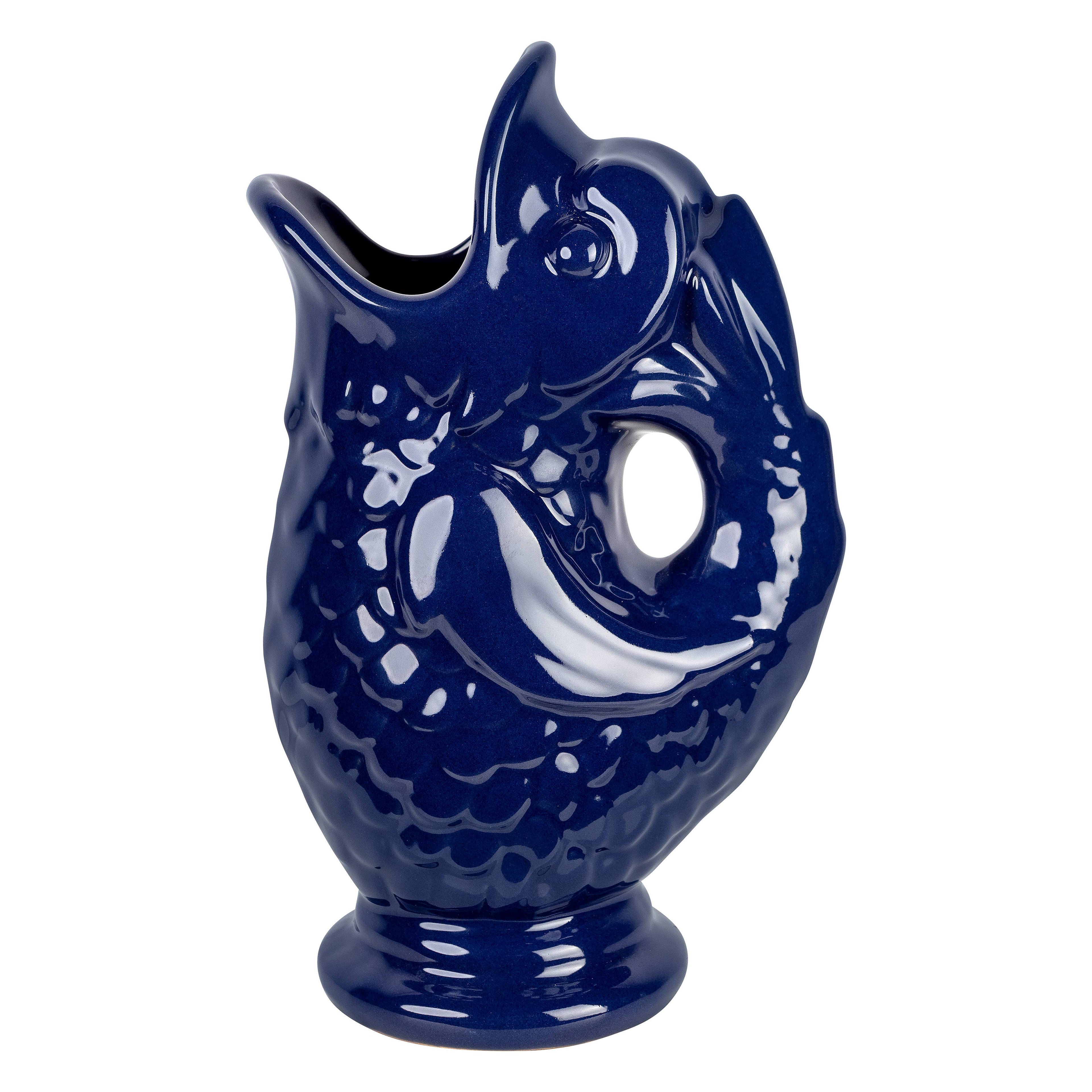Vase grand modèle en céramique forme poisson bleu