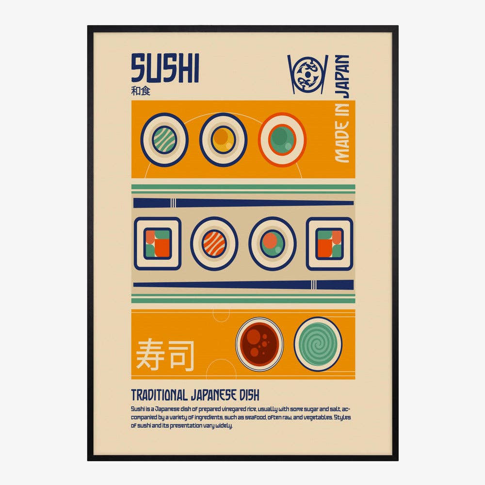 Impression d'art « Sushi fabriqué au Japon » - Affiche rétro: Pas de cadre / 30 x 40 cm