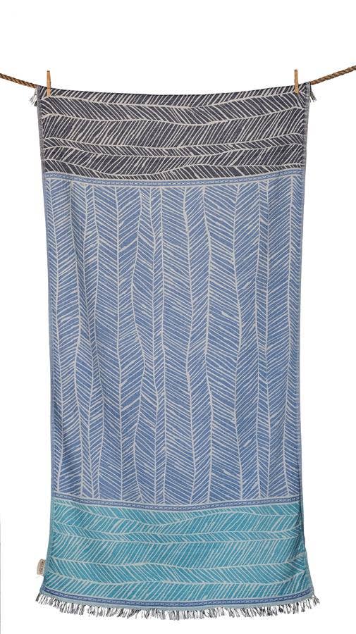 SERVIETTE DE PLAGE FTELIA BLEU PARL., TURQUOISE & BLEU MARINE