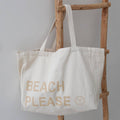 Sac de plage en toile beige « Beach Please »