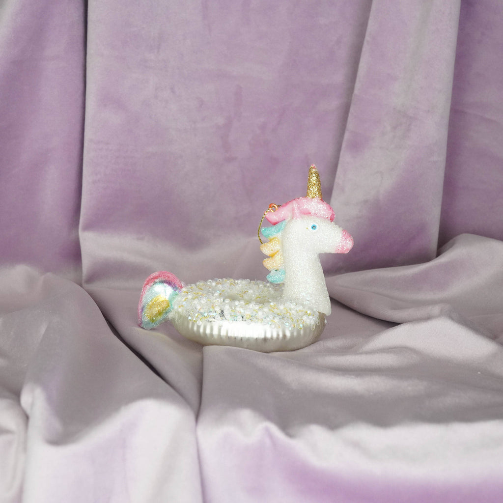 Suspension de Noël - Licorne - Blanc - Verre - 8x9,5x9cm