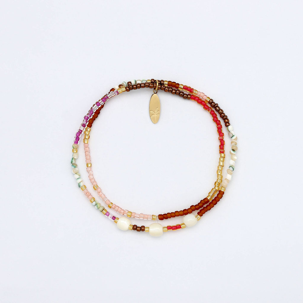 Collection « Été éternel » de bracelets dorés à perles: Violet & Marron