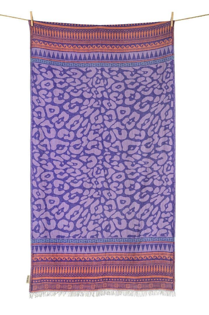 Serviette de plage Kastraki en coton 100 % violet lilas et corail