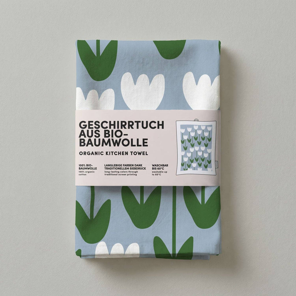 Torchon en coton bio - Tulipes blanches