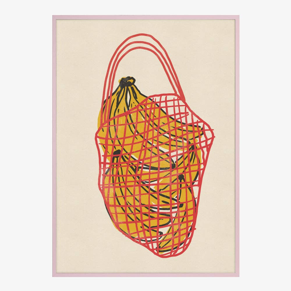 Tirage d'art « Bananes dans un filet rouge » — Décor de cuisine naïf: Pas de cadre / 30 x 40 cm