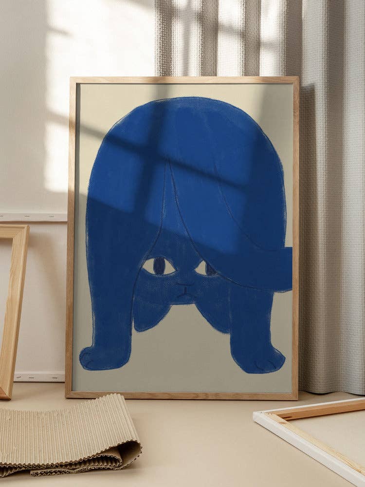 Affiche d'art « Chat bleu à l'envers » - Décor minimaliste: Pas de cadre / 30x40
