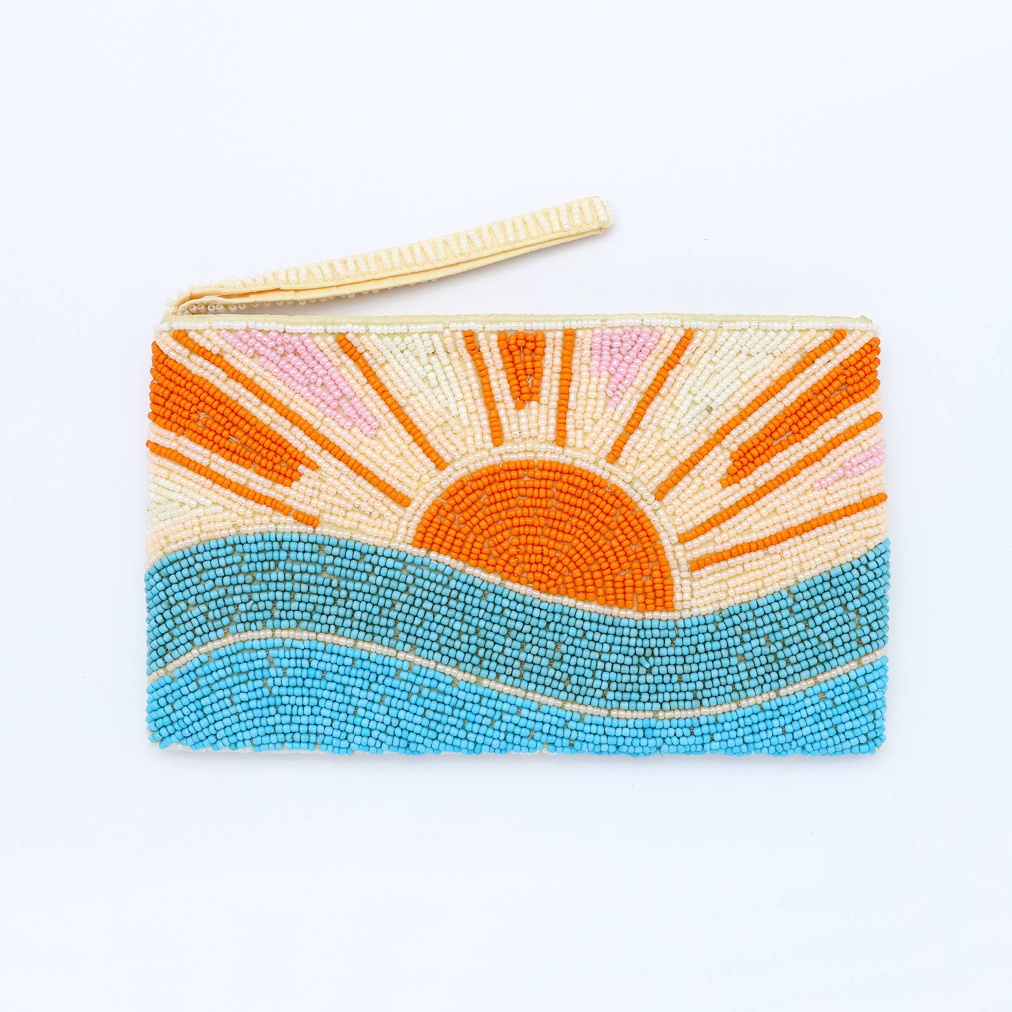 Grande pochette perlée motif lever de soleil, accessoires de plage faits main: Orange
