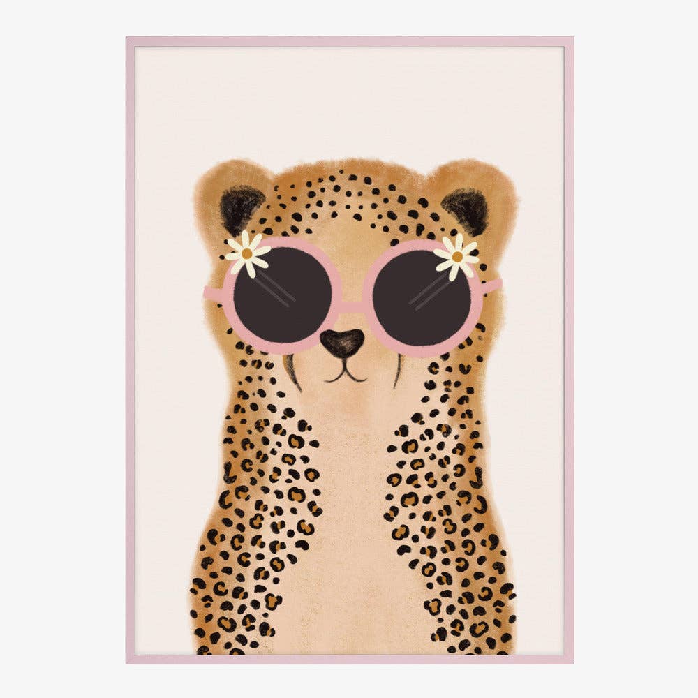Affiche artistique de bébé guépard à la marguerite rose — décor fantaisiste pour chambre d'enfant: Pas de cadre / 30 x 40 cm