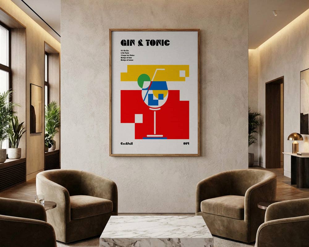 Affiche artistique recette de Gin Tonic Bauhaus - Moderniste: Pas de cadre / 30 x 40 cm