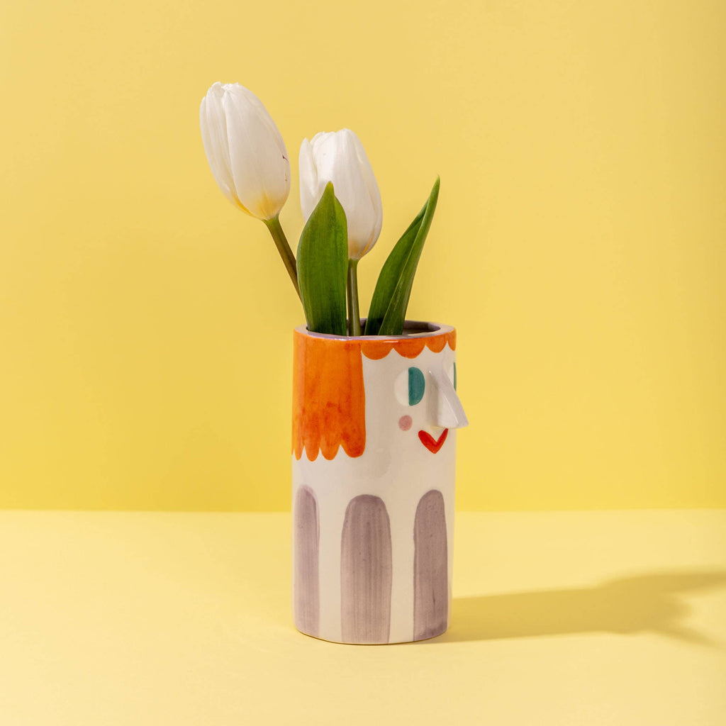 Vase en céramique Fille / rayures violettes