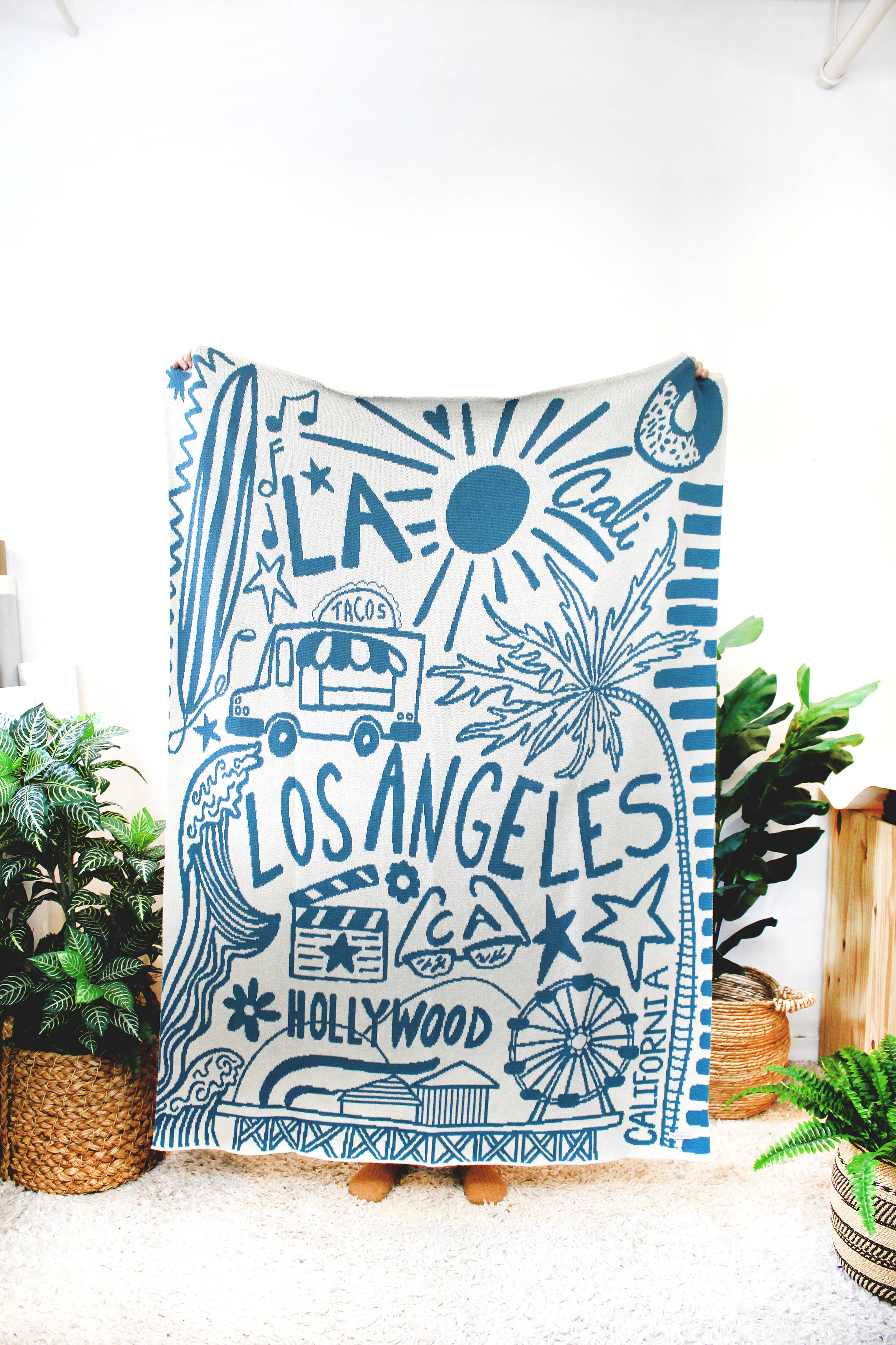 Couverture en tricot Los Angeles: Venice Beach - jaune/rose