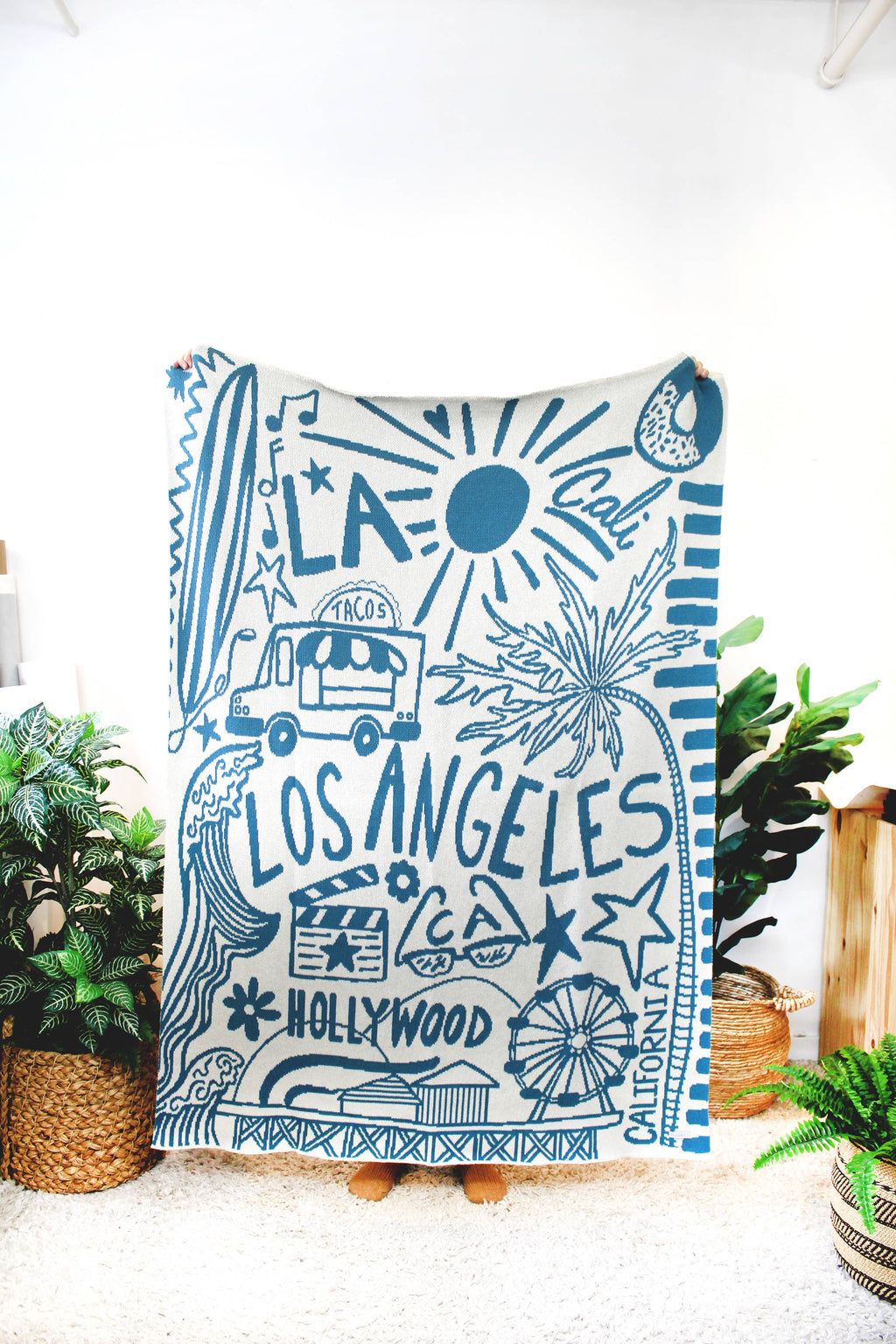 Couverture en tricot Los Angeles: Malibu - Turquoise/blanc cassé