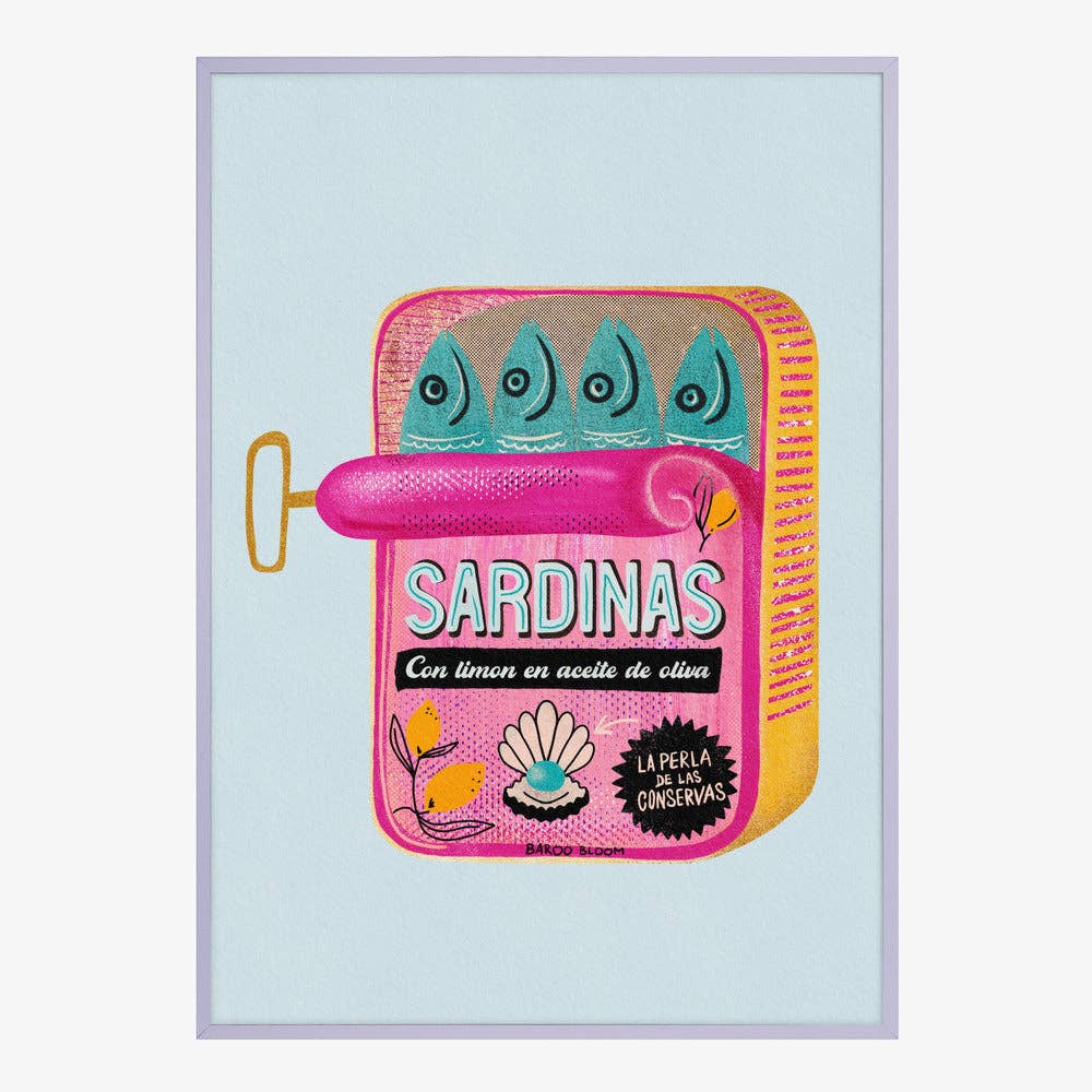 Affiche artistique « boîte de sardines roses » — Poster pop pour la cuisine: Pas de cadre / 30x40 cm