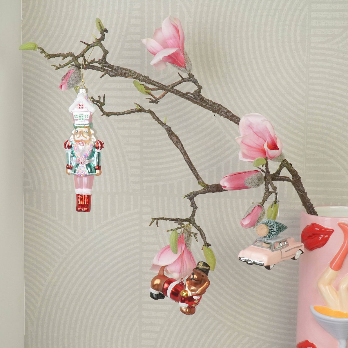 Suspension de Noël - Casse-noisette - Blanc/Rose - 5,5x4x17,5cm