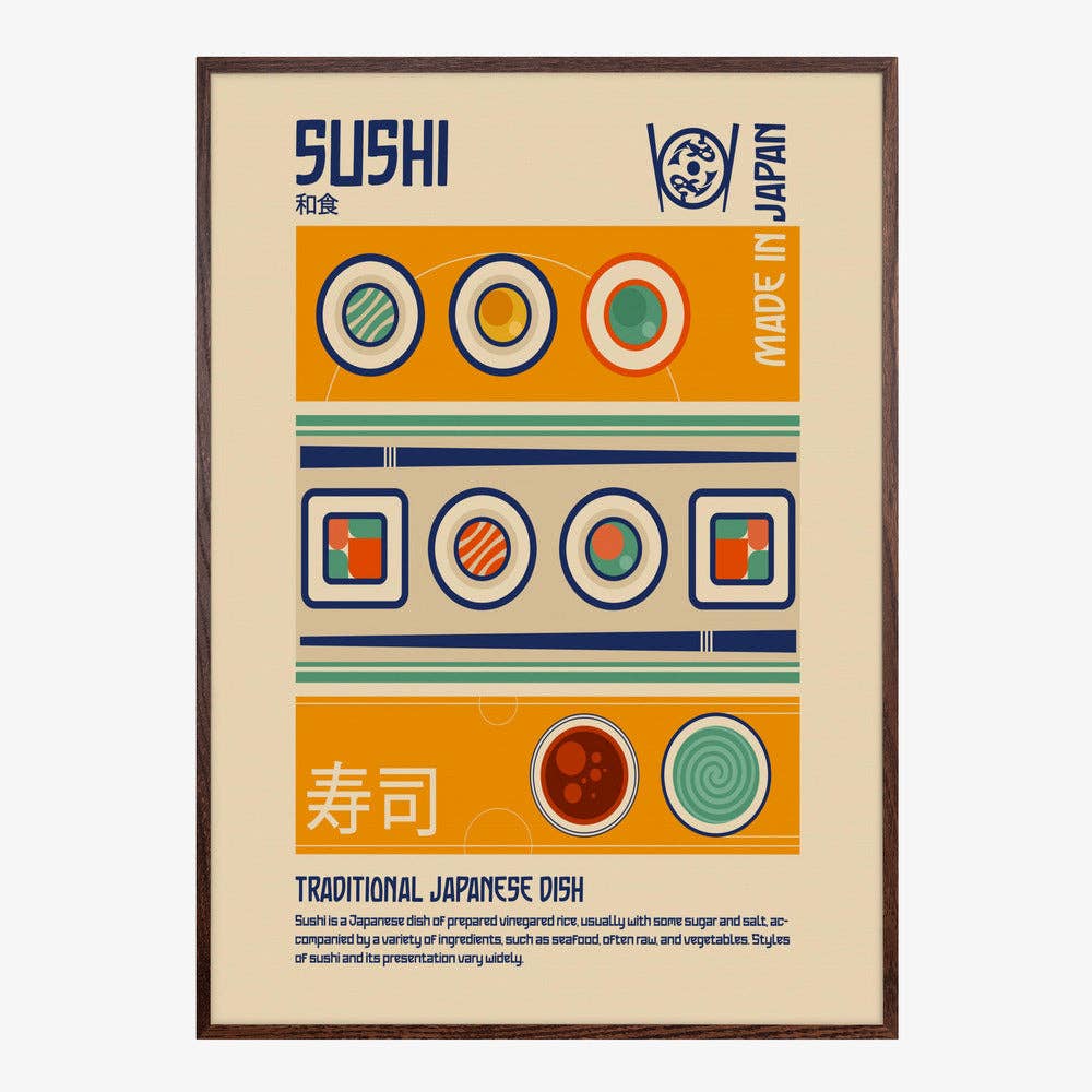 Impression d'art « Sushi fabriqué au Japon » - Affiche rétro: Pas de cadre / 30 x 40 cm