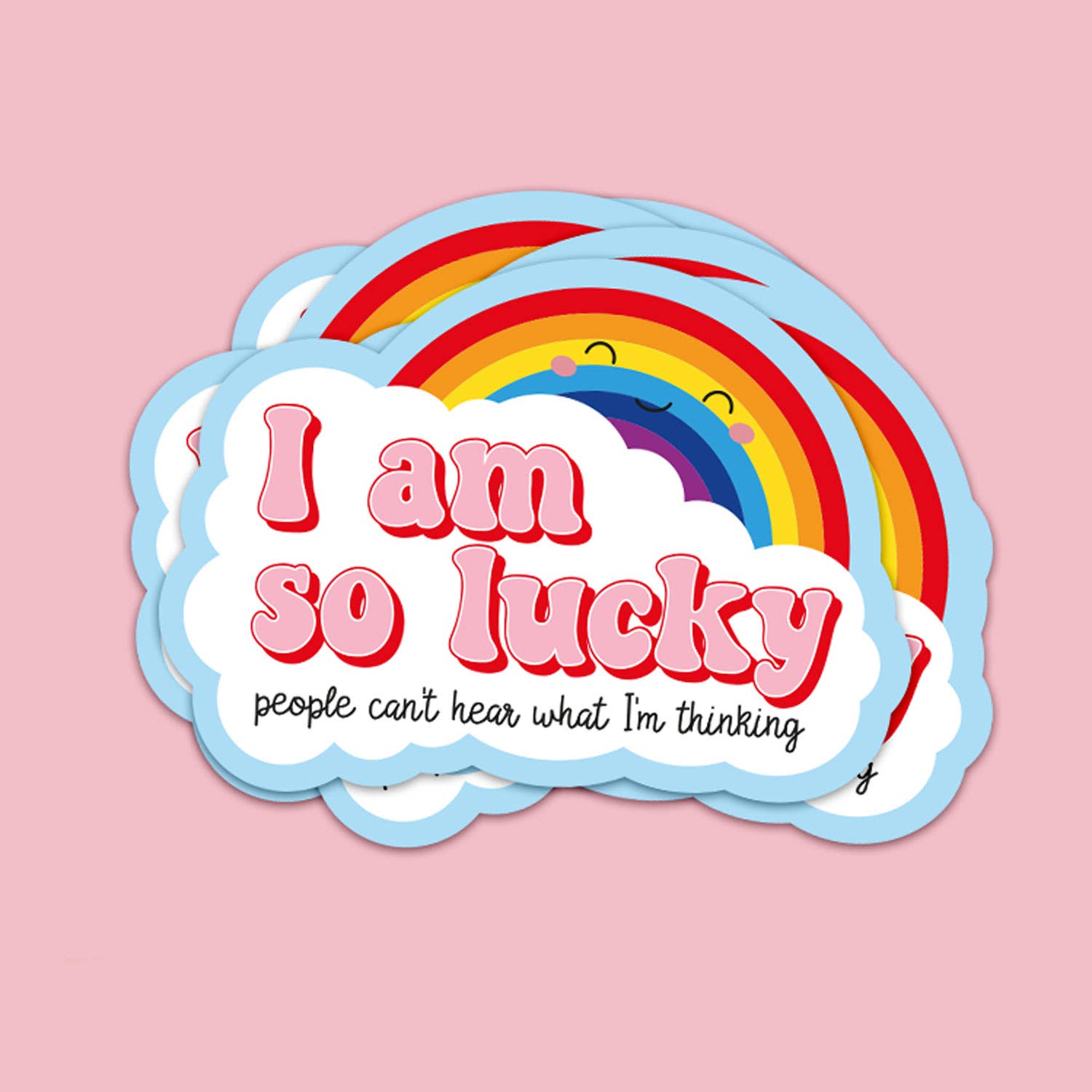 Autocollant « I am so lucky » avec arc-en-ciel et nuages