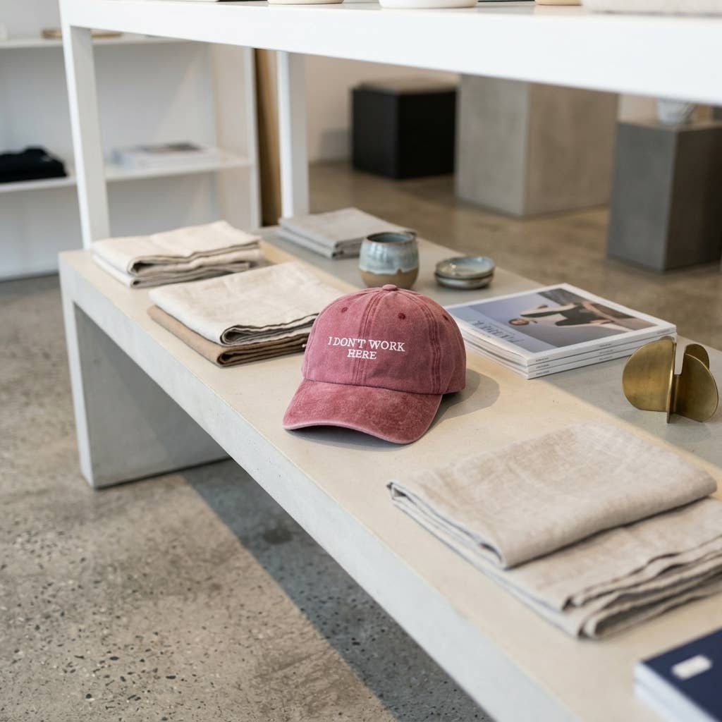 Casquette brodée bordeaux « Je ne travaille pas ici, désolé »: Burgundy