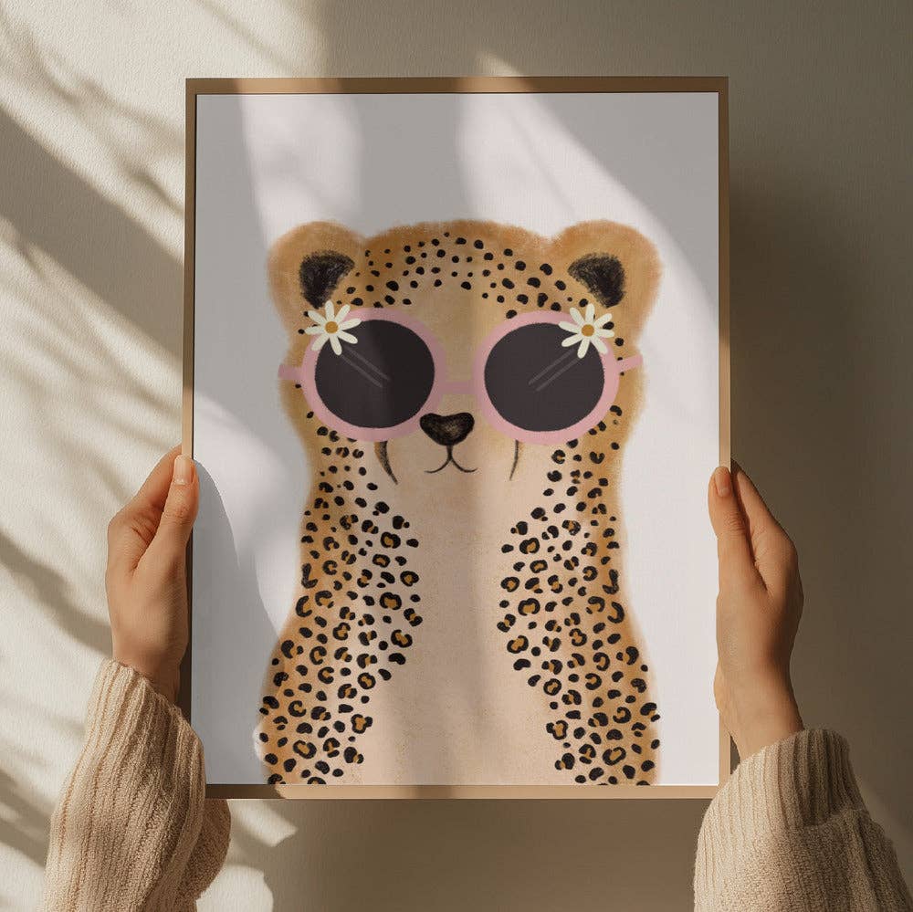 Affiche artistique de bébé guépard à la marguerite rose — décor fantaisiste pour chambre d'enfant: Pas de cadre / 30 x 40 cm