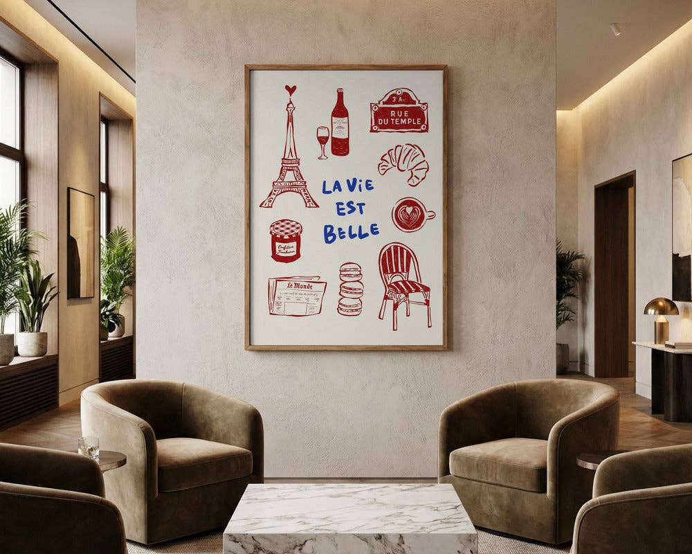 Affiche artistique « Icônes des cafés de Paris » — Affiche de voyage naïve: Pas de cadre / 30x40 cm