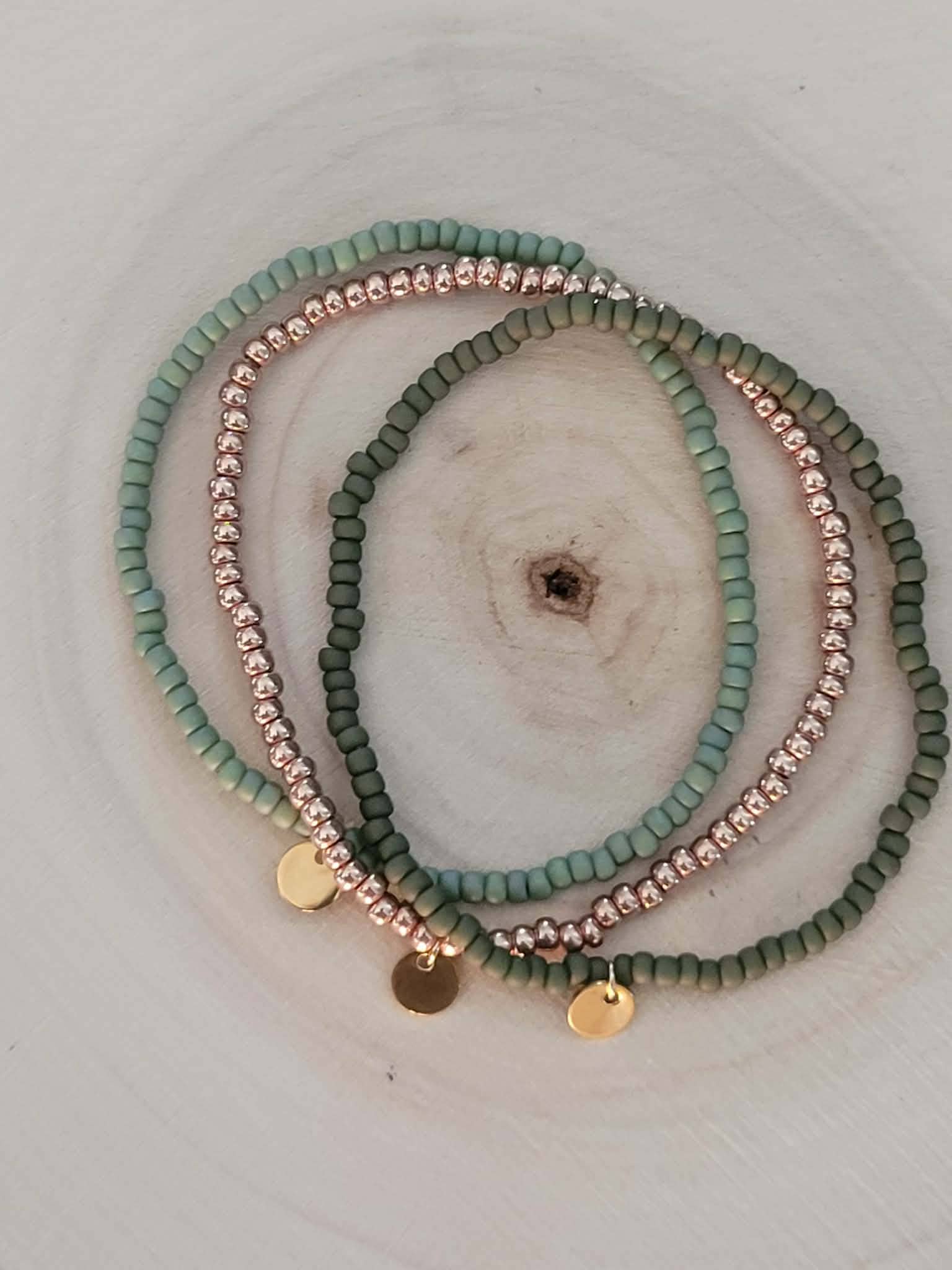 Ensemble de bracelets Miyuki Vert/Or