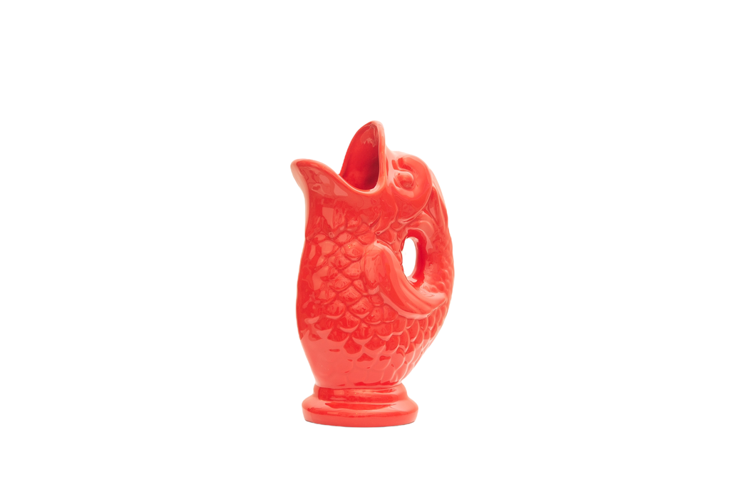 Poisson en céramique rouge - grand vase pour fleurs