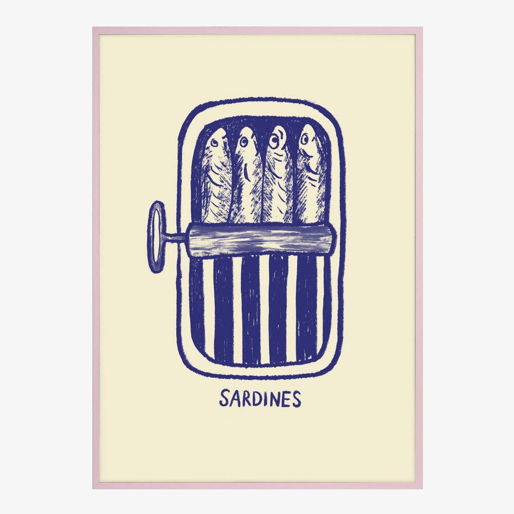 Affiche artistique « boîte de sardines bleue » — Linogravure pour la cuisine: Pas de cadre / 30x40 cm