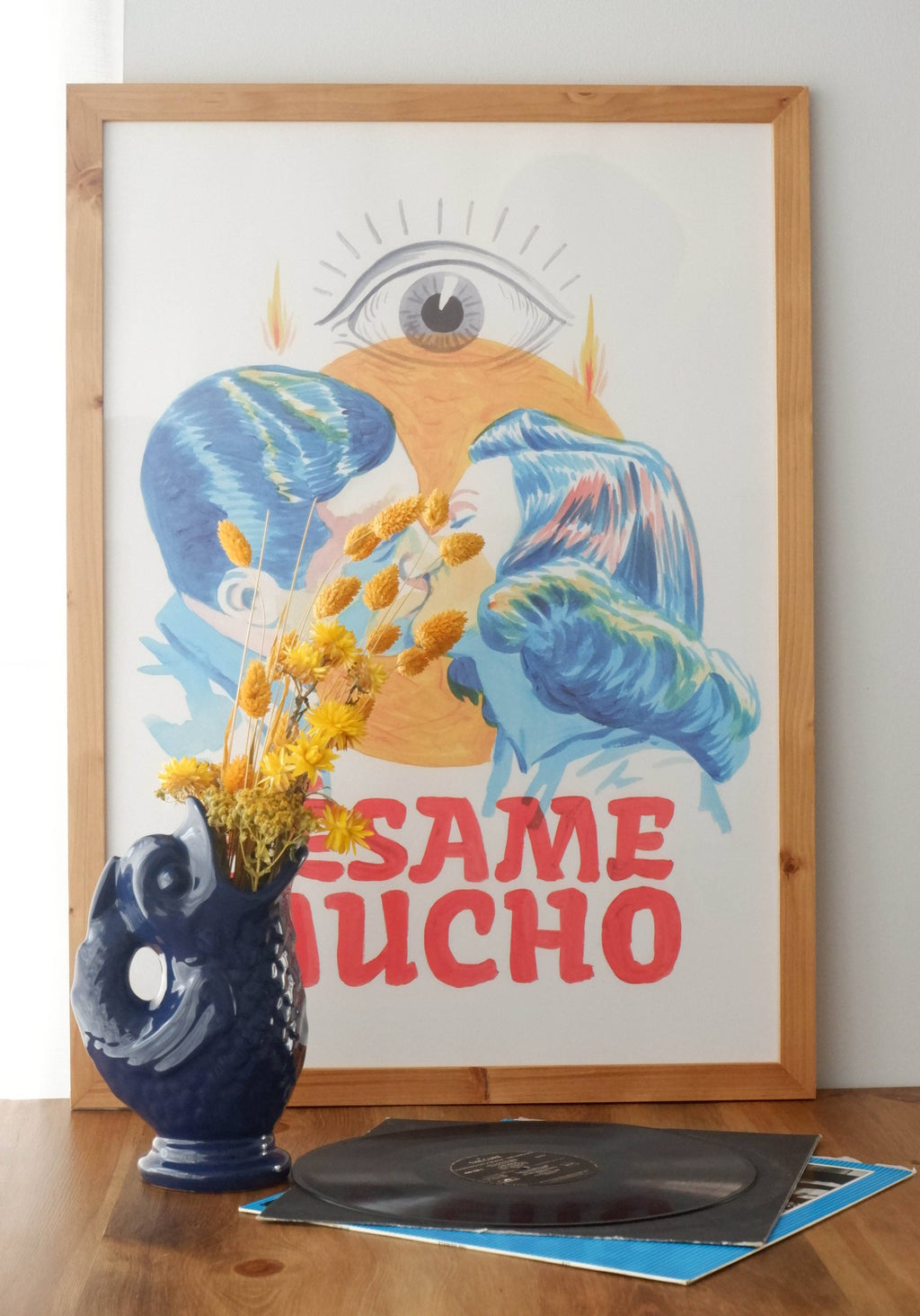 Vase grand modèle en céramique forme poisson bleu