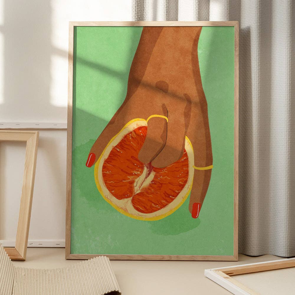 Tirage d'art « Pamplemousse dans la main » – Pop pictural pour cuisine: Pas de cadre / 30 x 40 cm