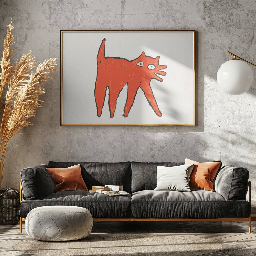 Tirage d'art — Chat orange aux grands yeux — Naïf, fantaisiste: Pas de cadre / 30 x 40 cm